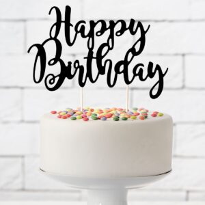 Cake Topper Happy Birthday Zwart- PartyDeco