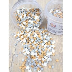 Kerst Suiker Sterren Mix goud/zilver/wit - 60g