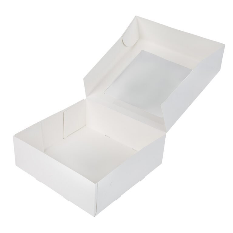 Taartdoos met venster 26x26x9cm. Wit 50st