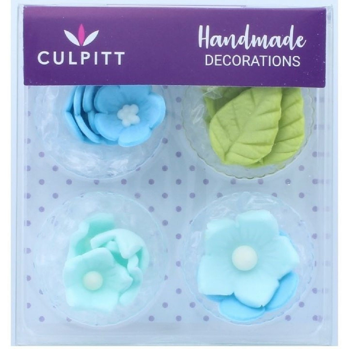 Culpitt Suikerdecoratie Bloemen en Bladeren Blauw 16st.
