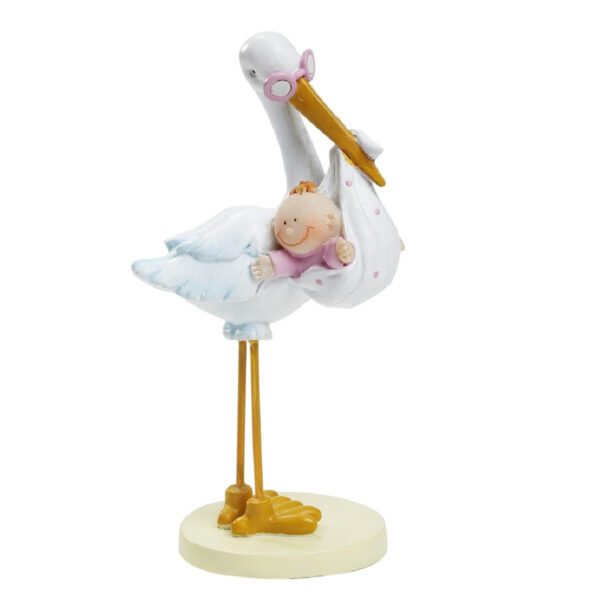 Taarttopper Ooievaar met Baby Roze 11cm