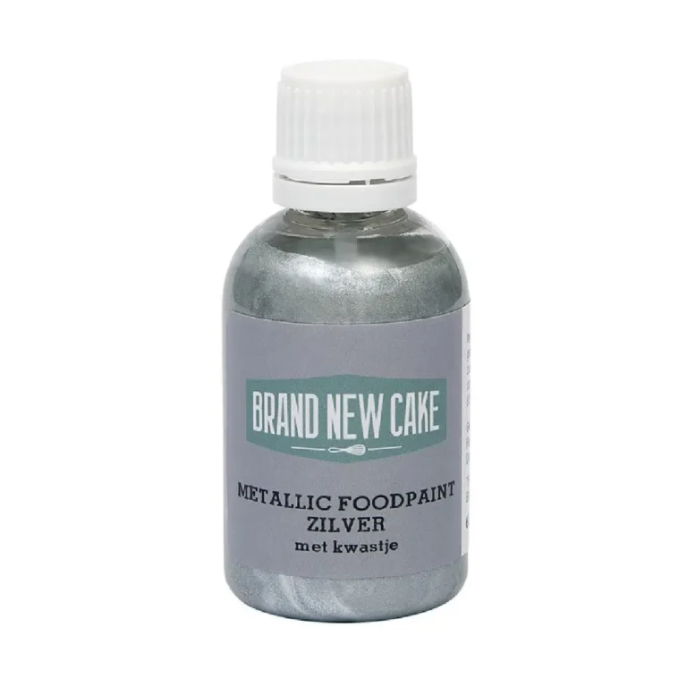 Metallic Food Paint Zilver met Kwastje 60g