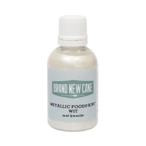 Metallic Food Paint Wit met Kwastje 60g