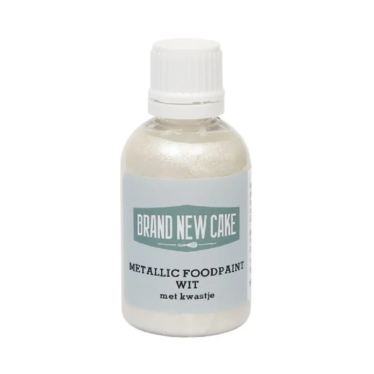 Metallic Food Paint Wit met Kwastje 60g